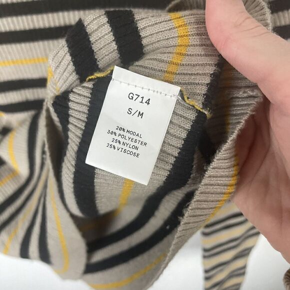 Kerisma Mockneck Cropped Tan Black Yellow Striped Sweater Size S/M Modal Blend - Picture 6 of 6
